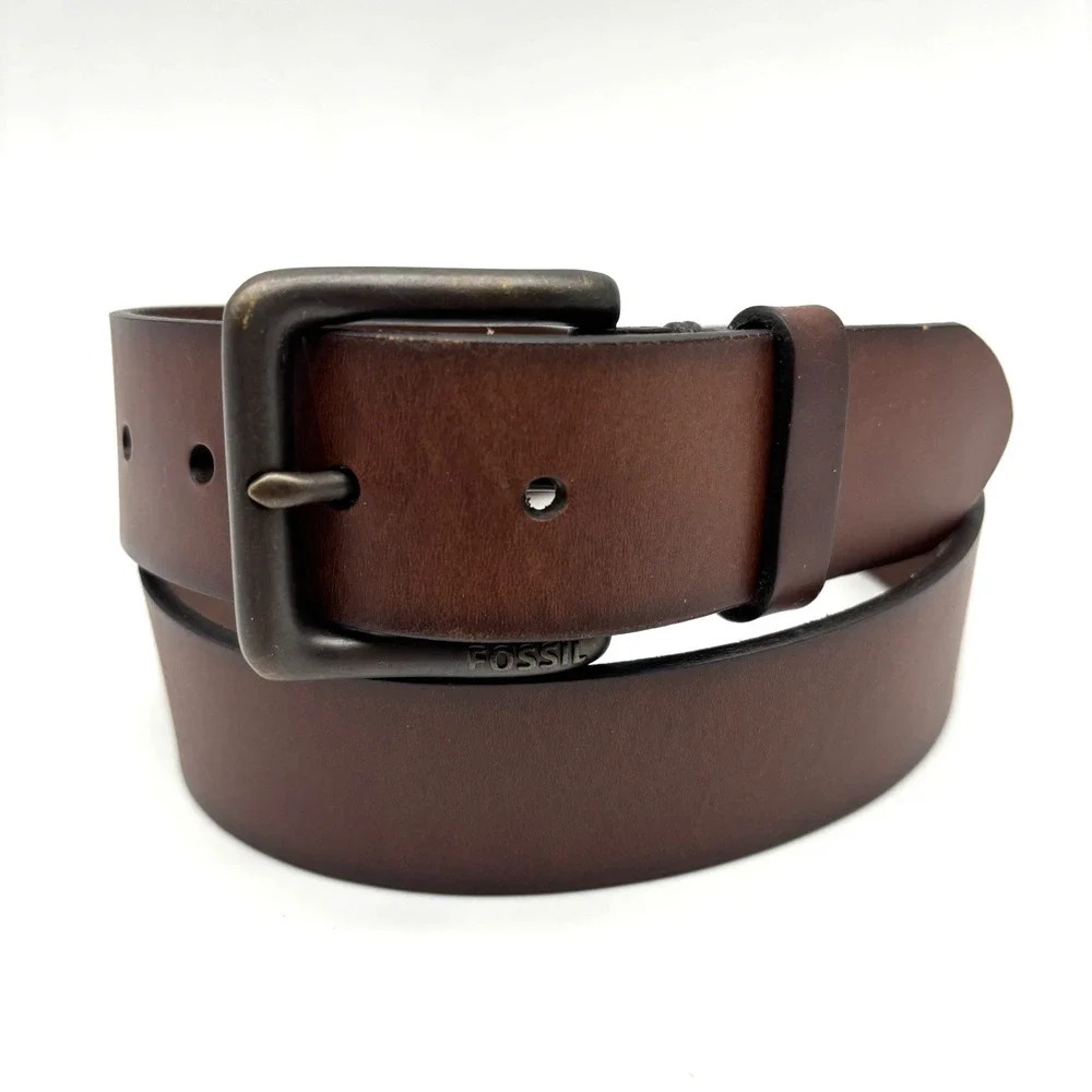 Vintage 00s Fossil 27113 Brown Genuine Leather Men's Dress Belt 32 31-35